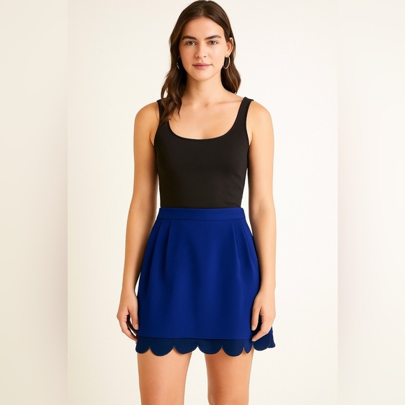 ⚡️2/$25⚡️Club Monaco Royal Blue Mini Skirt Scalloped Detail Size 2 Parisian Chic - Picture 1 of 11